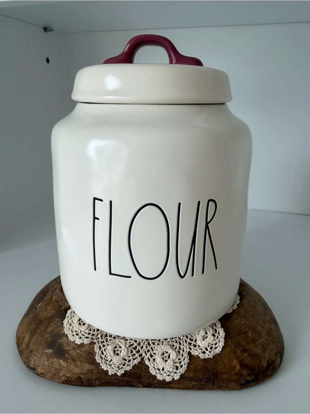 Rae Dunn “Flour” Canister with Burgundy Handle